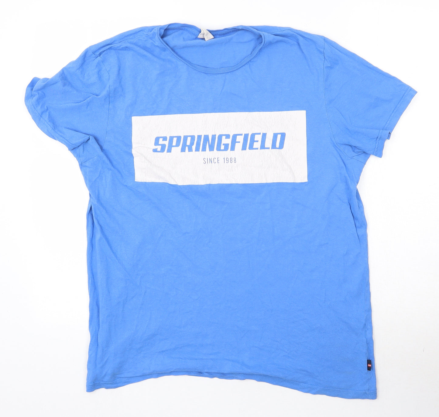 Springfield Womens Blue  Polyester Basic T-Shirt Size L Round Neck