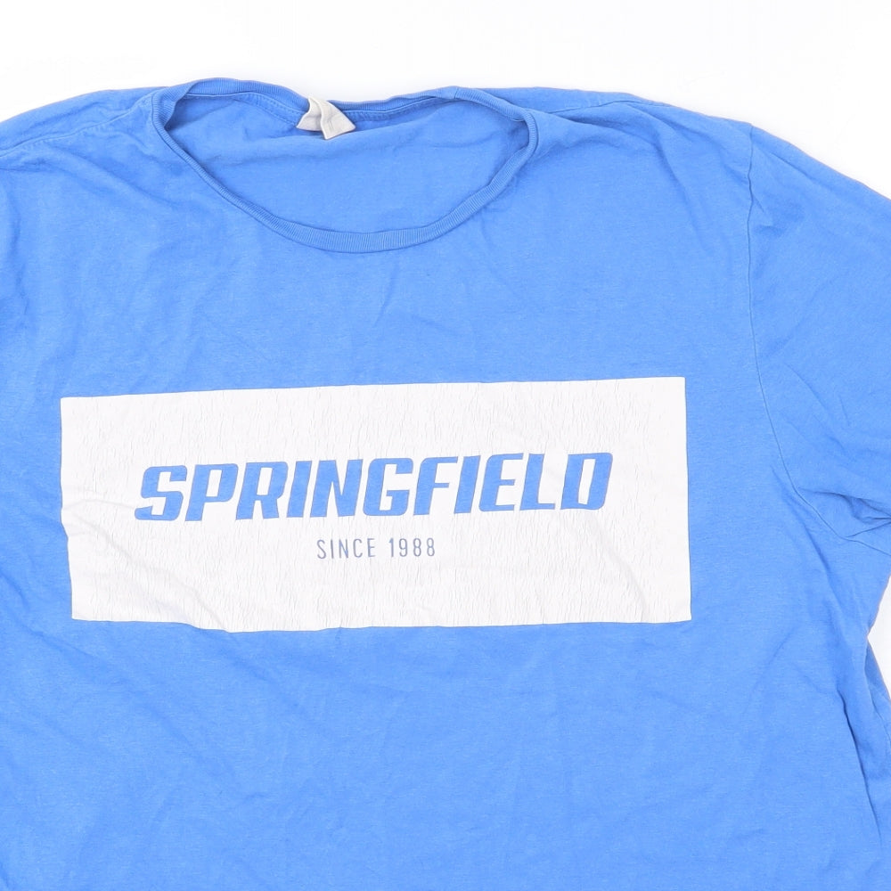 Springfield Womens Blue  Polyester Basic T-Shirt Size L Round Neck
