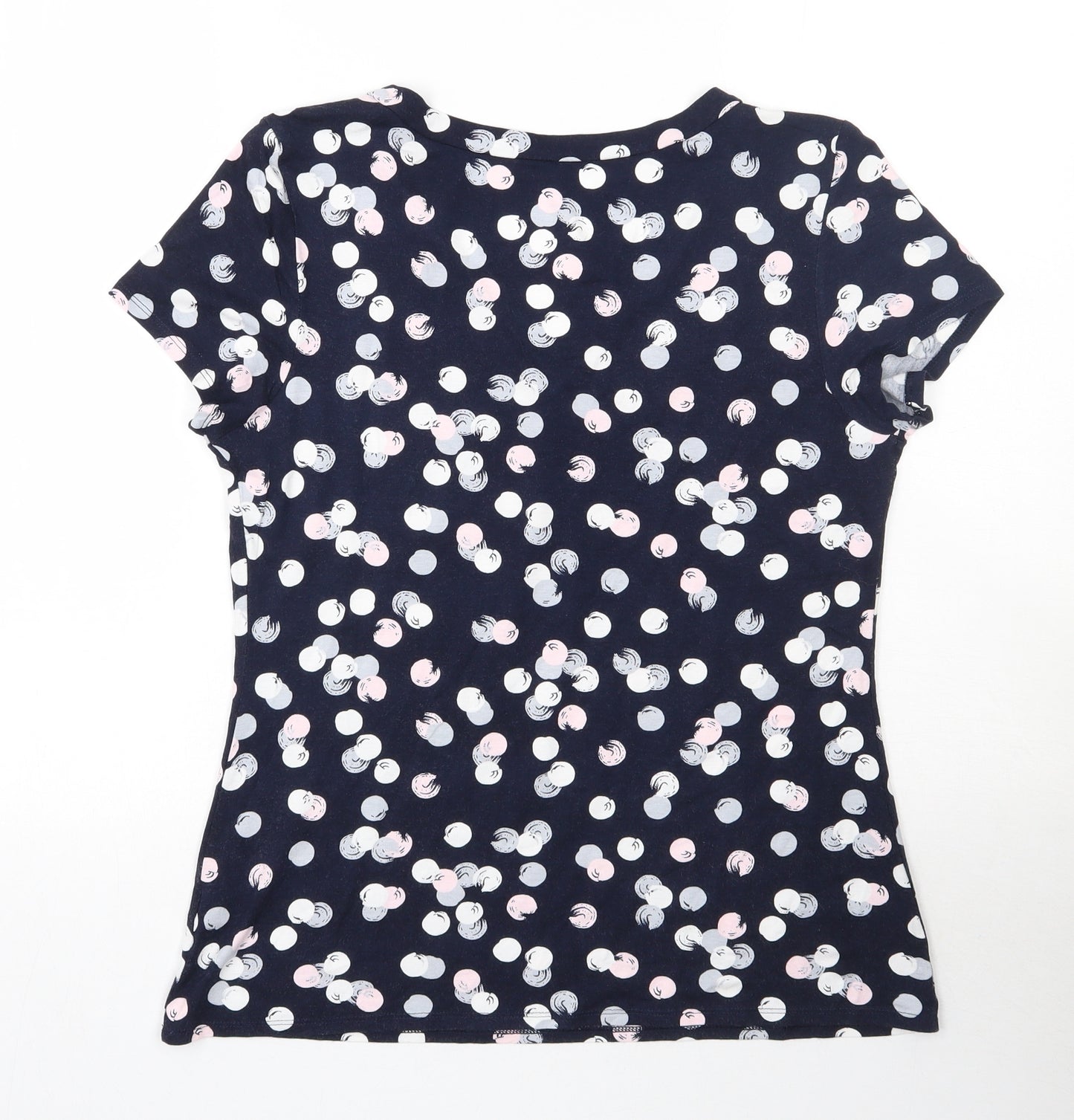 Preworn Womens Blue Polka Dot Viscose Basic T-Shirt Size 14 V-Neck