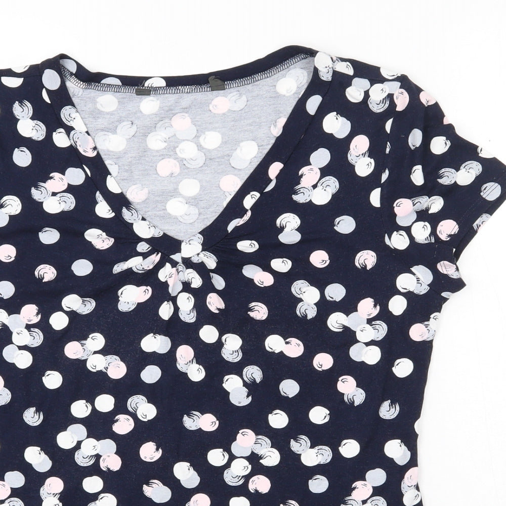 Preworn Womens Blue Polka Dot Viscose Basic T-Shirt Size 14 V-Neck