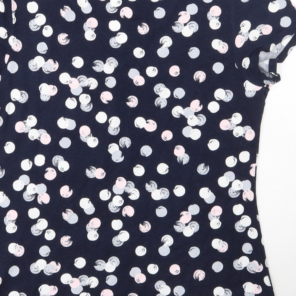 Preworn Womens Blue Polka Dot Viscose Basic T-Shirt Size 14 V-Neck