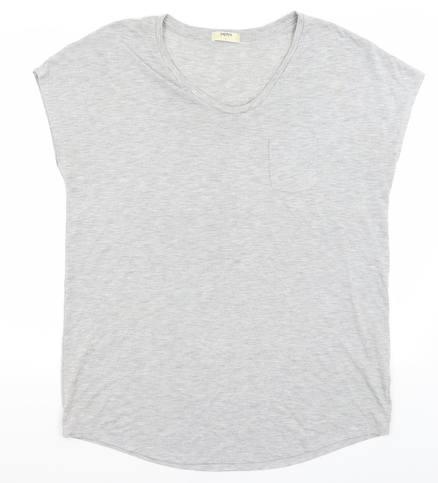 Papaya Womens Grey  Polyester Basic T-Shirt Size L Scoop Neck