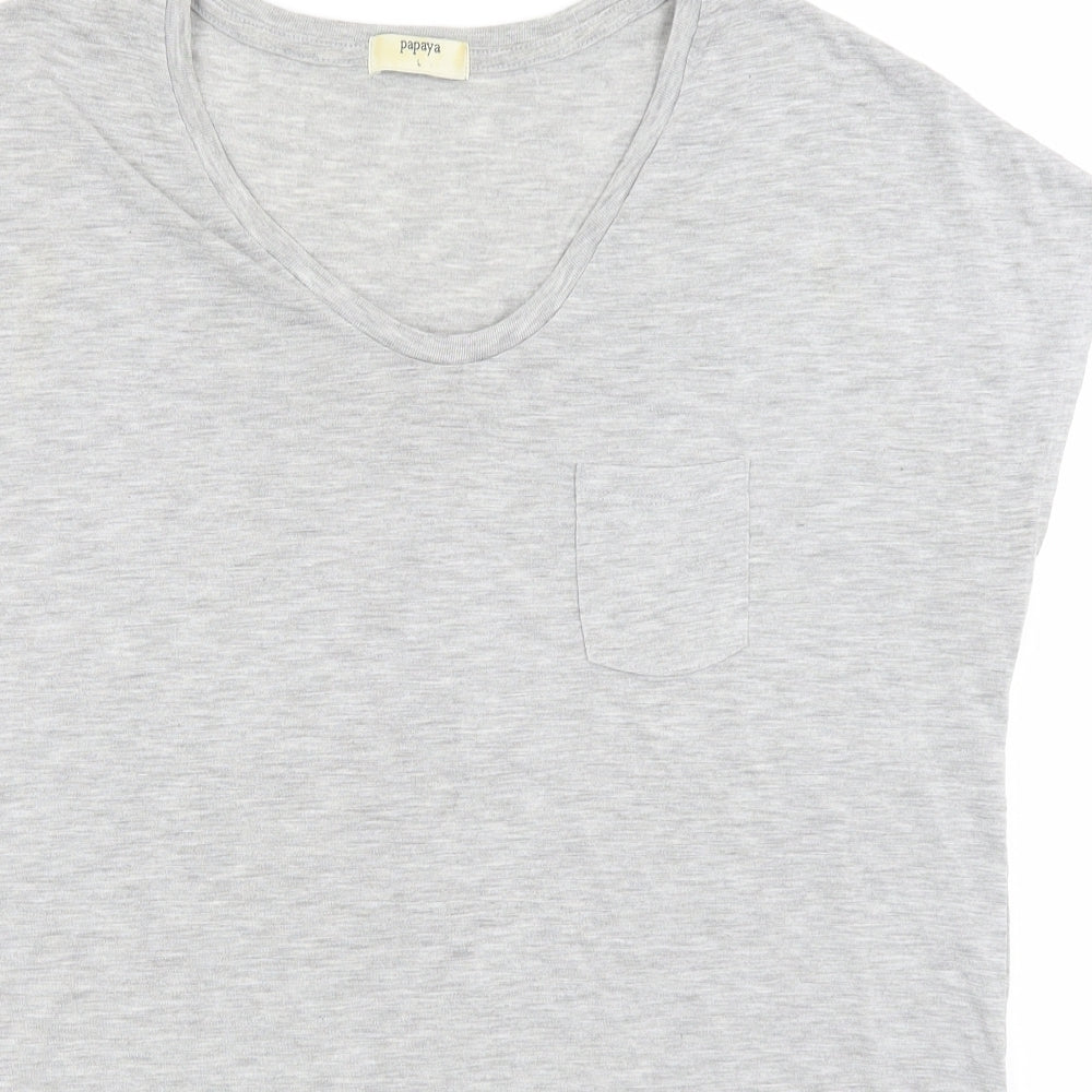 Papaya Womens Grey  Polyester Basic T-Shirt Size L Scoop Neck