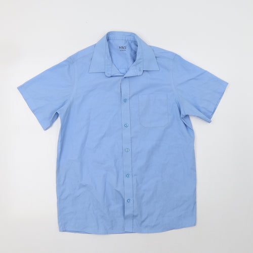 M&S Boys Blue  Polyester Basic Button-Up Size 15-16 Years Collared