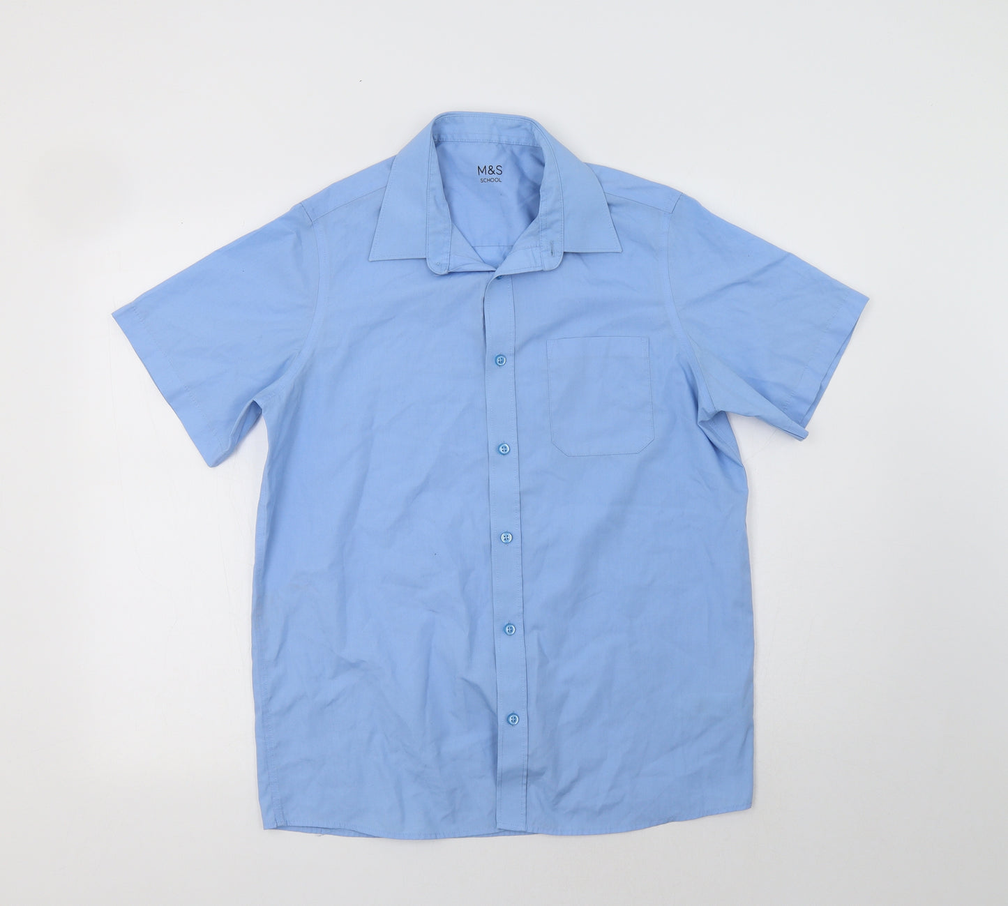 M&S Boys Blue  Polyester Basic Button-Up Size 15-16 Years Collared