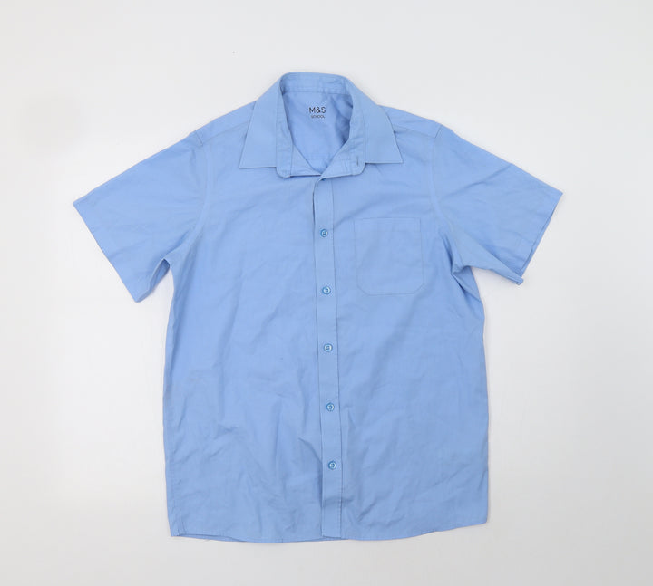 M&S Boys Blue  Polyester Basic Button-Up Size 15-16 Years Collared