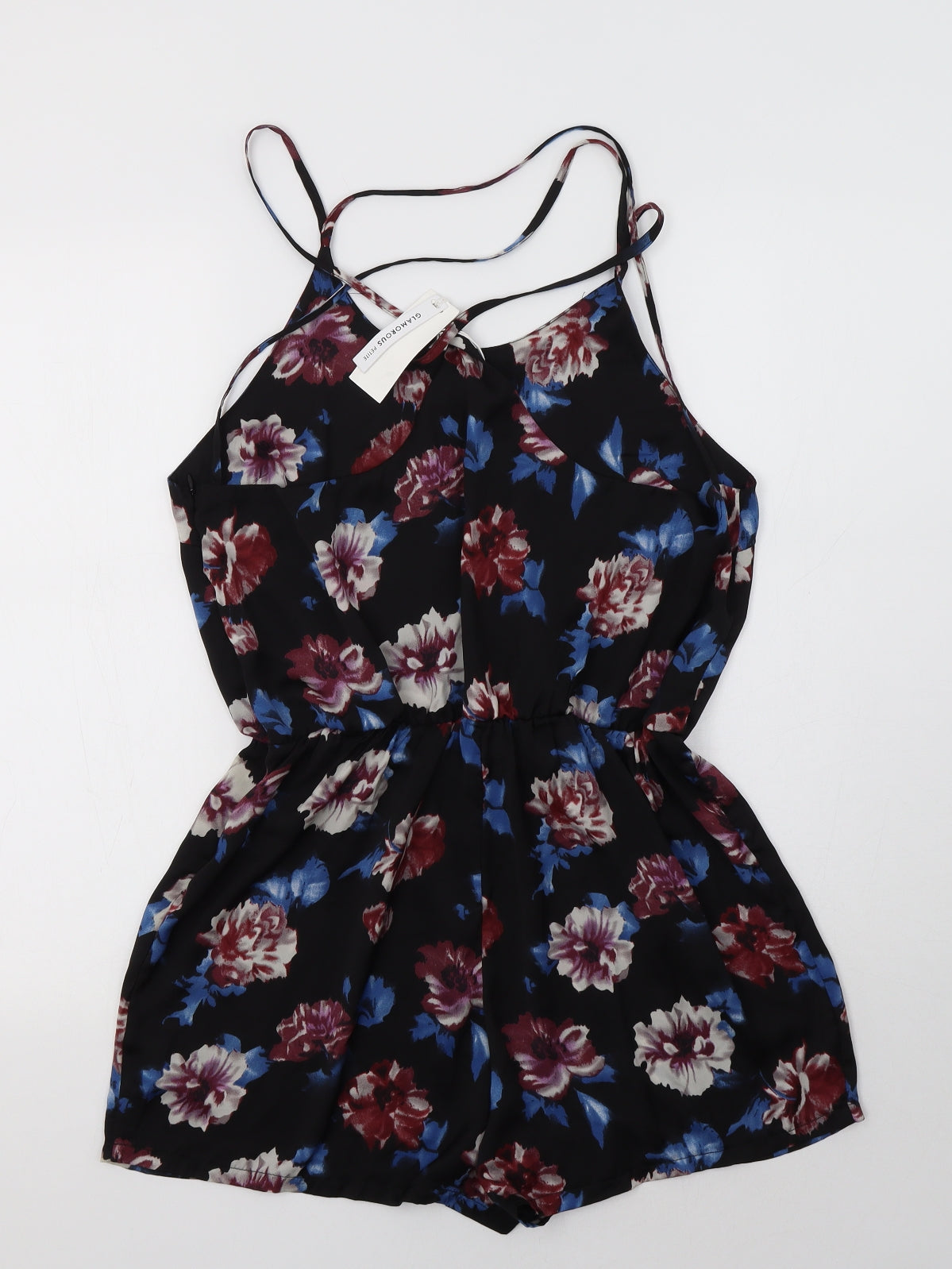 Glamorous Womens Black Floral Polyester Playsuit One-Piece Size 16