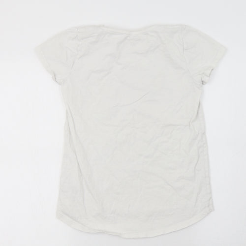 Nutmeg Girls White  Cotton Basic T-Shirt Size 12 Years Crew Neck  - Unicorn
