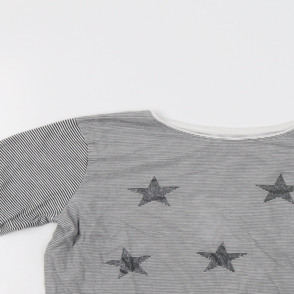 Primark Girls Grey Striped Cotton Basic T-Shirt Size 11-12 Years Crew Neck  - Star