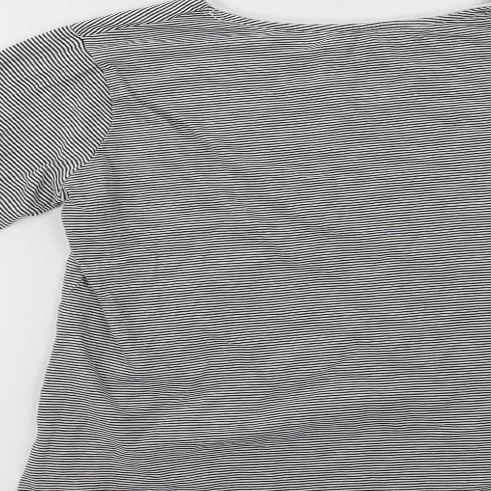 Primark Girls Grey Striped Cotton Basic T-Shirt Size 11-12 Years Crew Neck  - Star