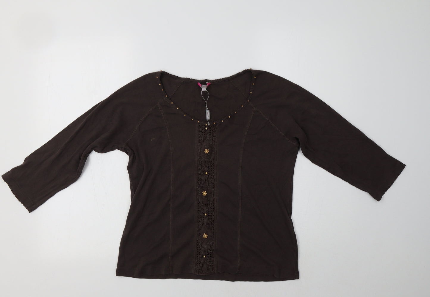 Per Una Womens Brown  Cotton Basic T-Shirt Size 18 Round Neck