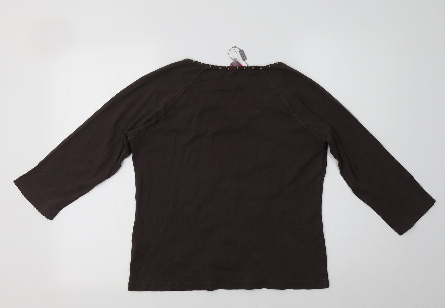 Per Una Womens Brown  Cotton Basic T-Shirt Size 18 Round Neck