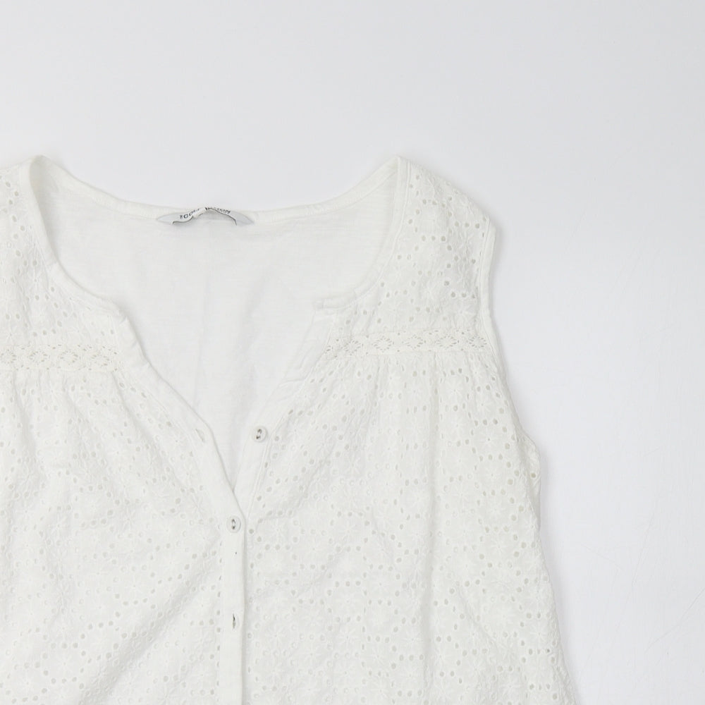 Debenhams Womens White  Cotton Basic Blouse Size 16 V-Neck
