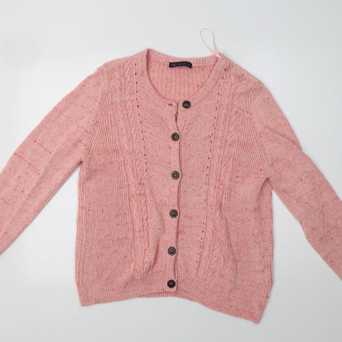 M&S Womens Pink Crew Neck  Cotton Cardigan Jumper Size 18