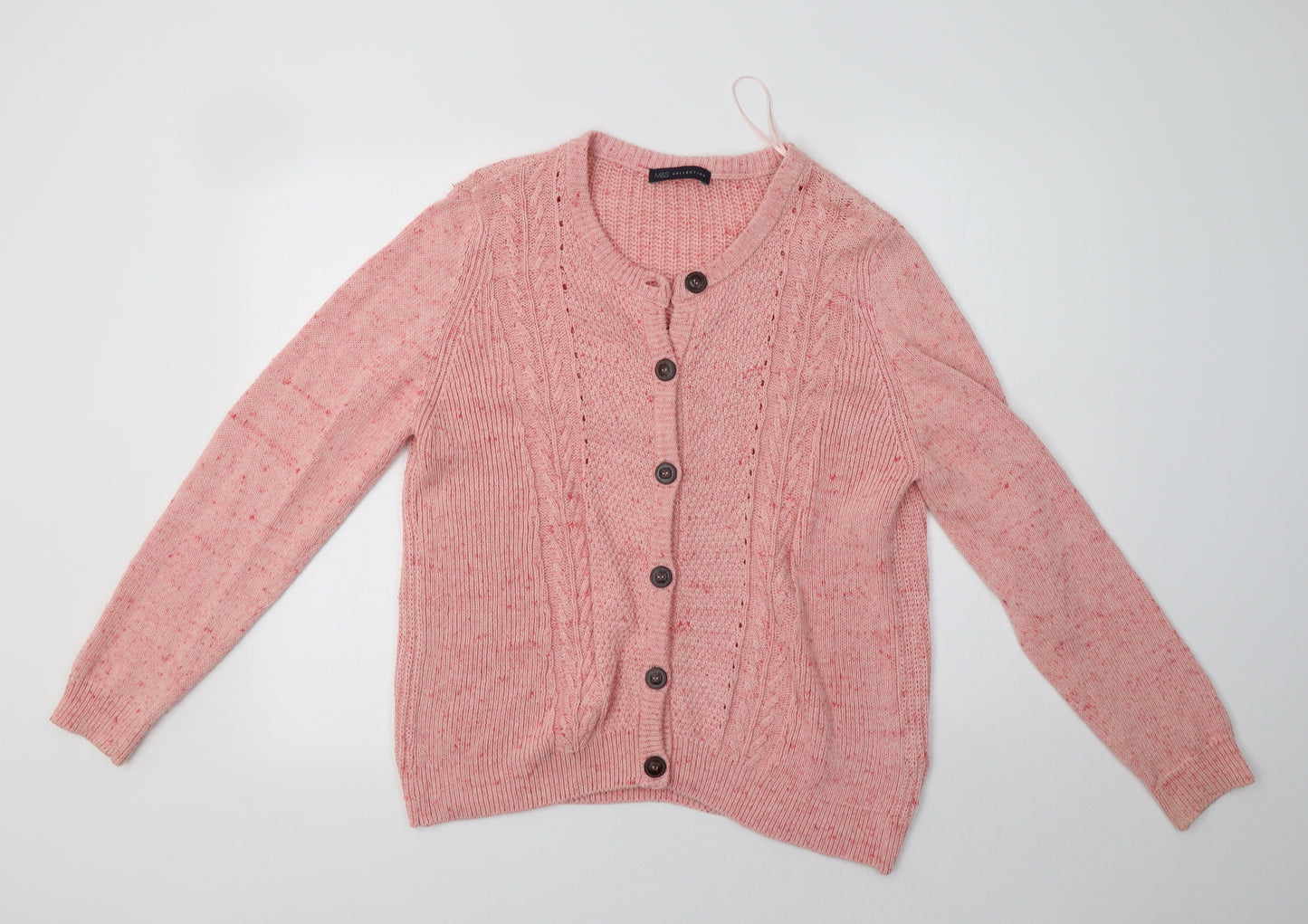 M&S Womens Pink Crew Neck  Cotton Cardigan Jumper Size 18