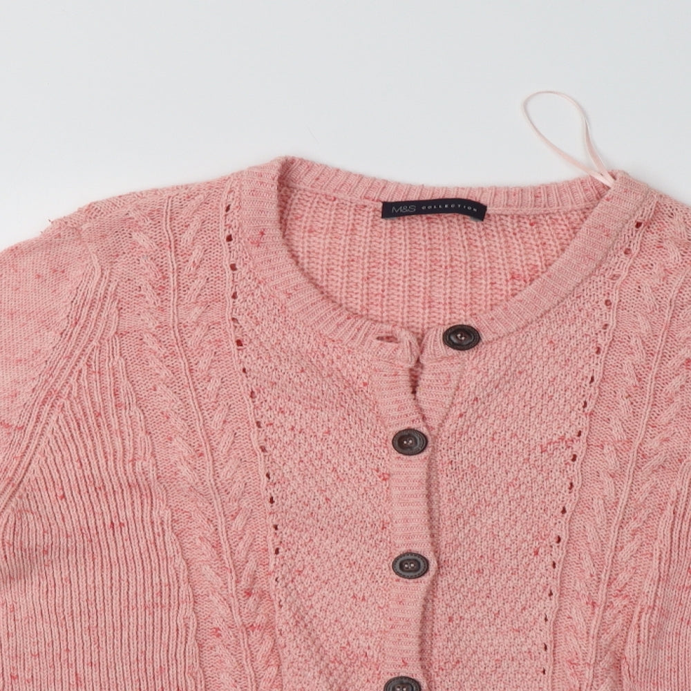 M&S Womens Pink Crew Neck  Cotton Cardigan Jumper Size 18