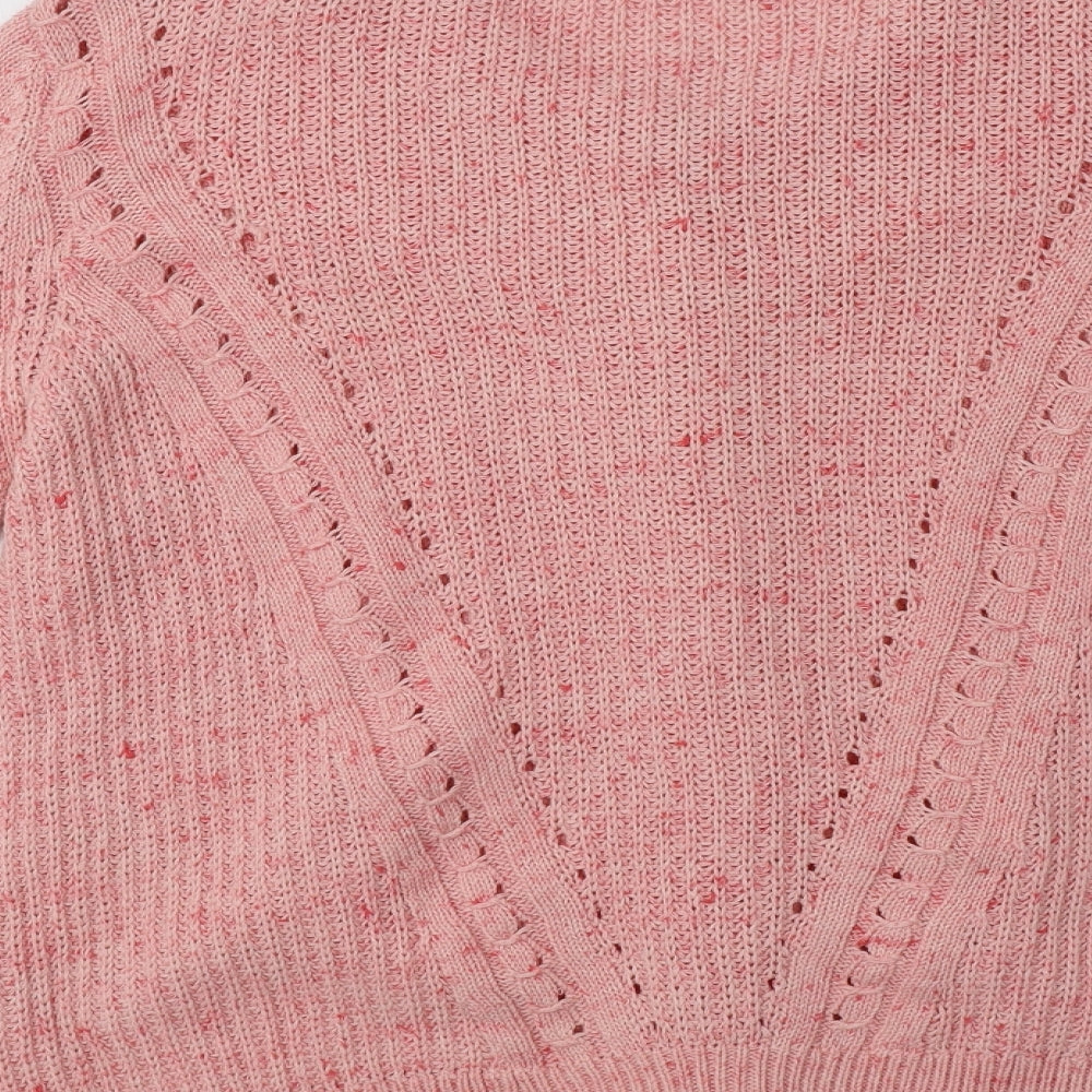 M&S Womens Pink Crew Neck  Cotton Cardigan Jumper Size 18