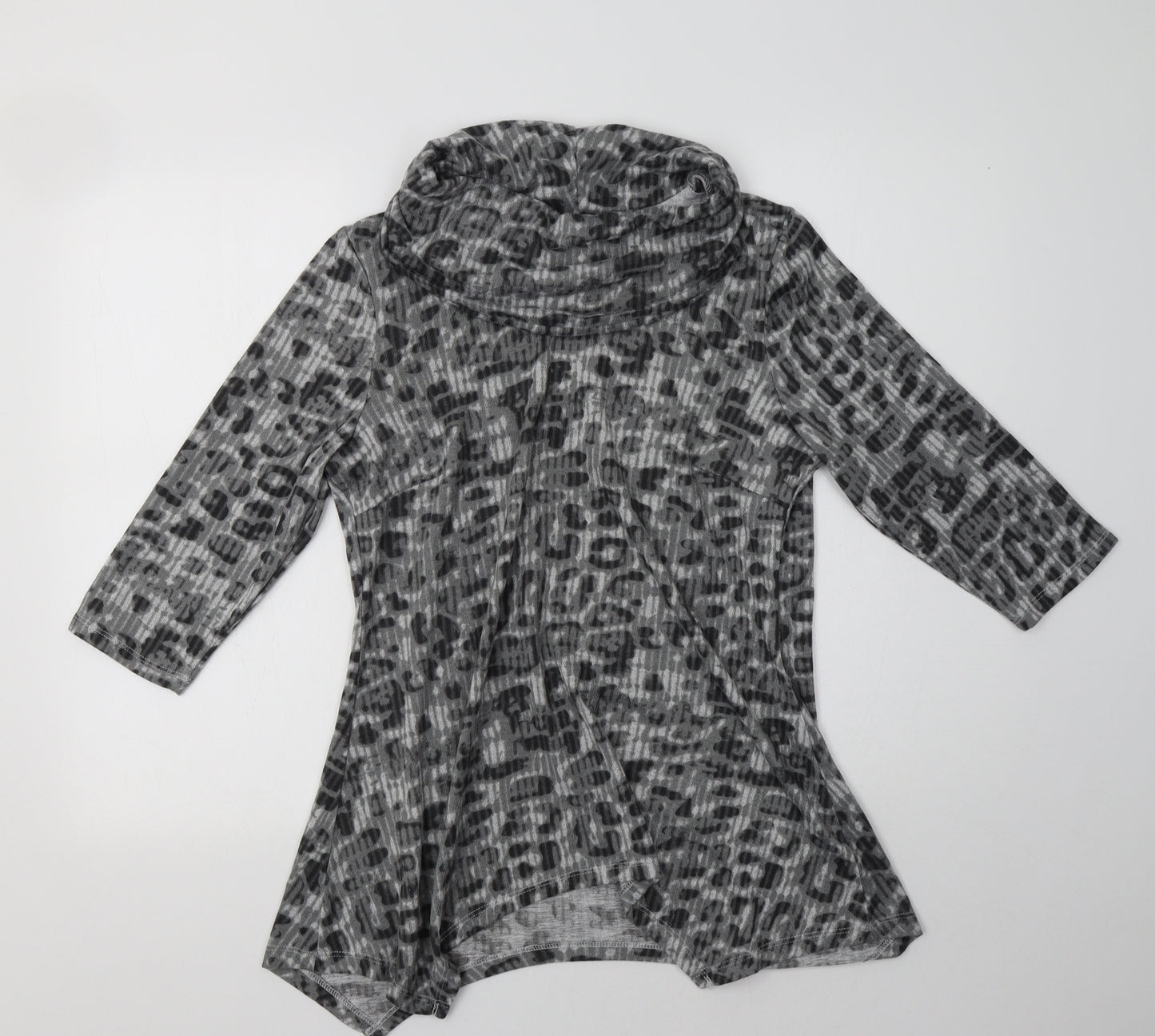 Tigi Womens Grey Roll Neck Animal Print Polyester Tunic Jumper Size 14