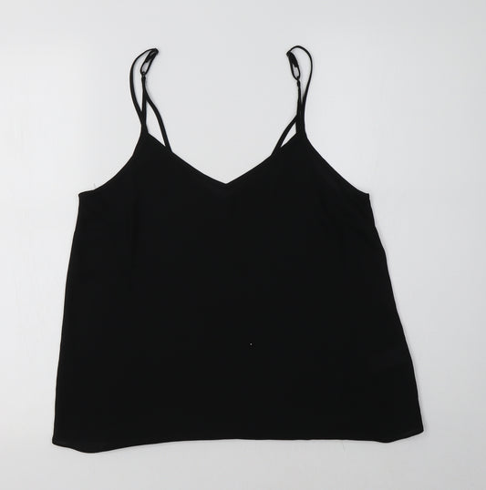 Front view of Primark women’s black polyester camisole tank, size UK 10, v-neck