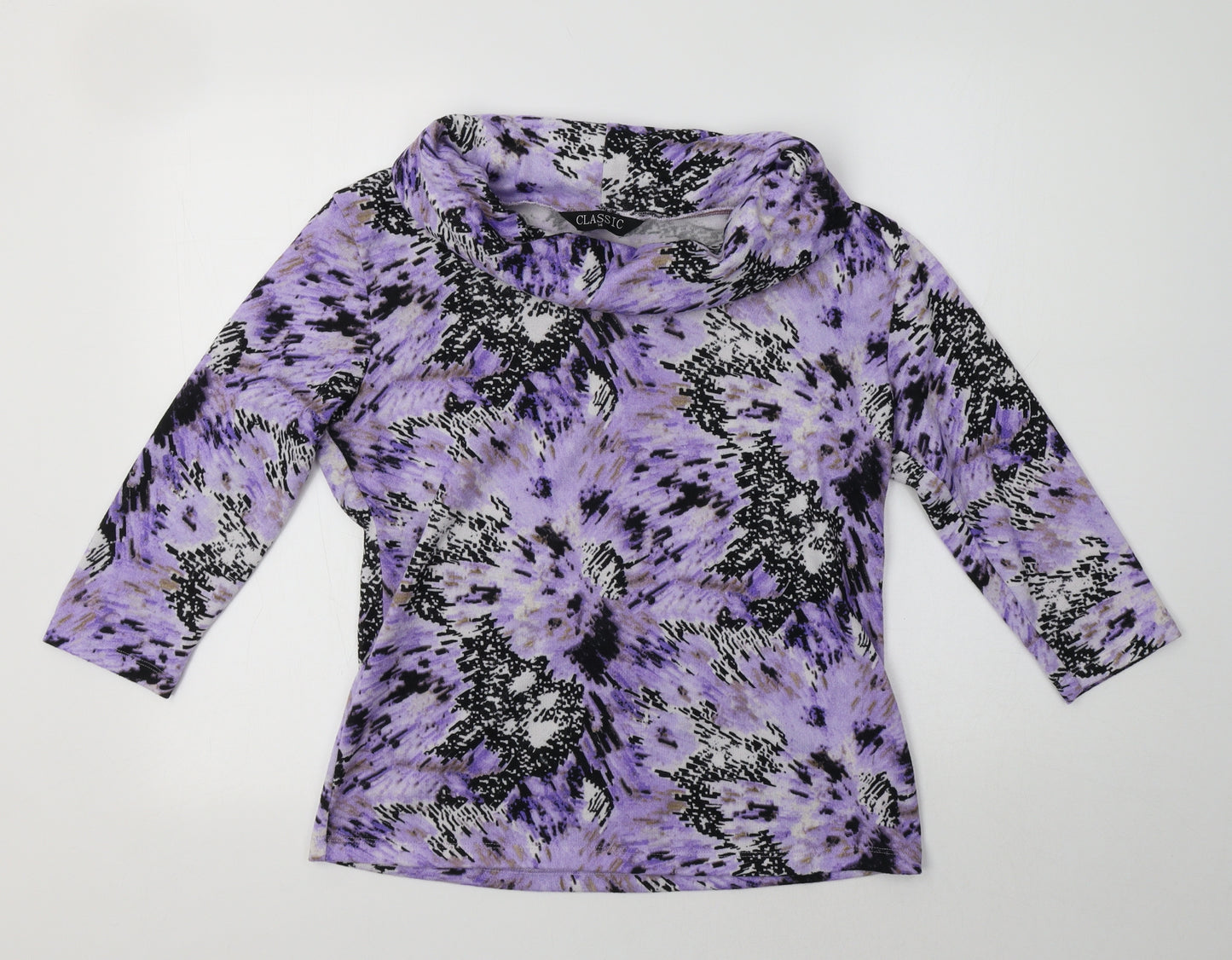 Classic Womens Purple Roll Neck Geometric Polyester Pullover Jumper Size 14