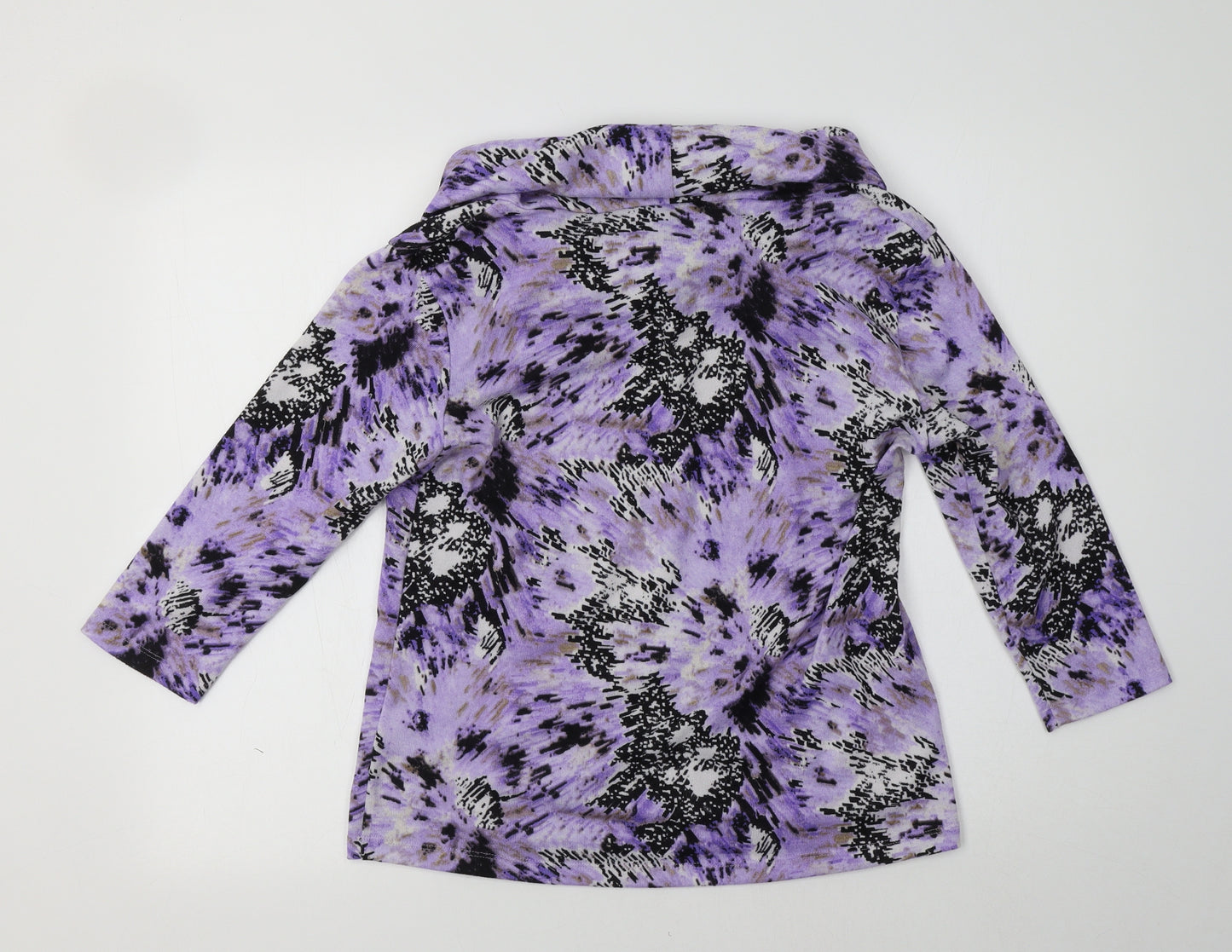 Classic Womens Purple Roll Neck Geometric Polyester Pullover Jumper Size 14