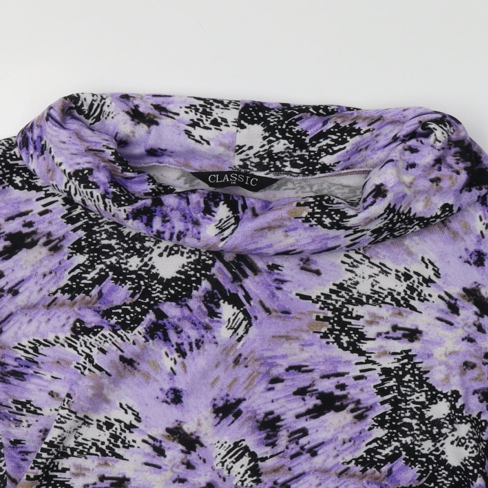 Classic Womens Purple Roll Neck Geometric Polyester Pullover Jumper Size 14