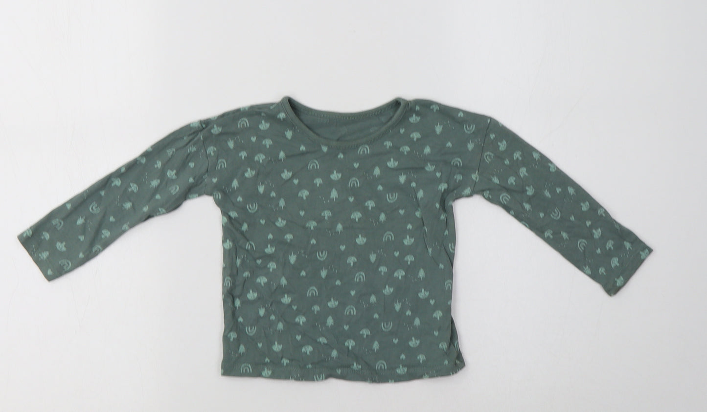 George Baby Green Geometric Cotton Basic T-Shirt Size 12-18 Months Crew Neck