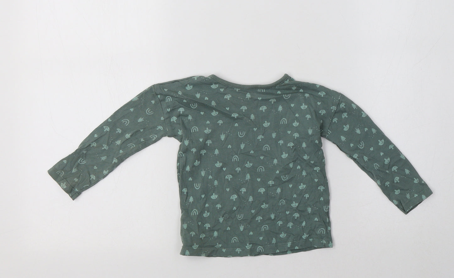 George Baby Green Geometric Cotton Basic T-Shirt Size 12-18 Months Crew Neck