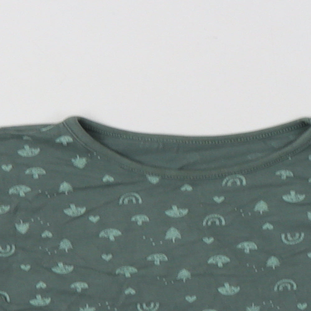 George Baby Green Geometric Cotton Basic T-Shirt Size 12-18 Months Crew Neck