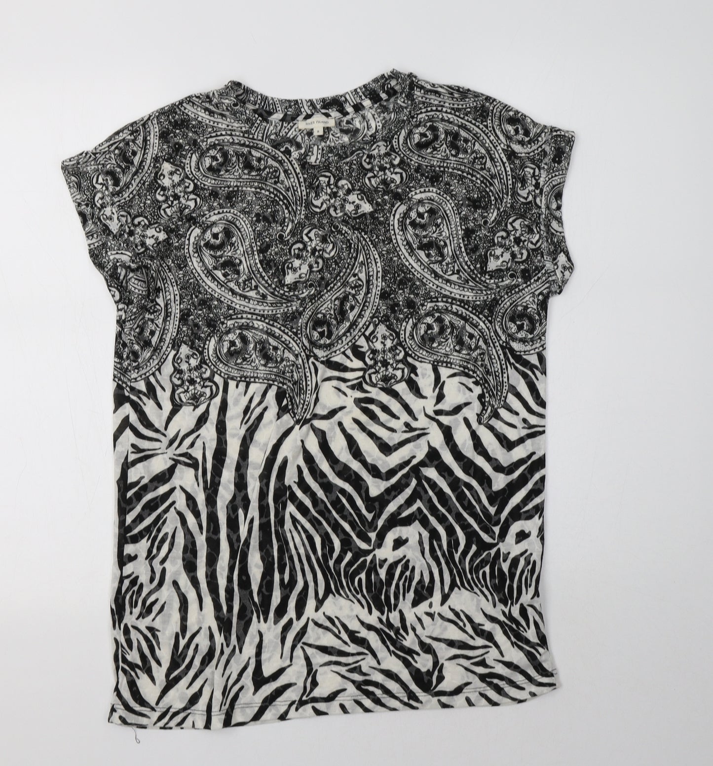 River Island Womens Black Paisley Polyester Basic Blouse Size 8 Crew Neck