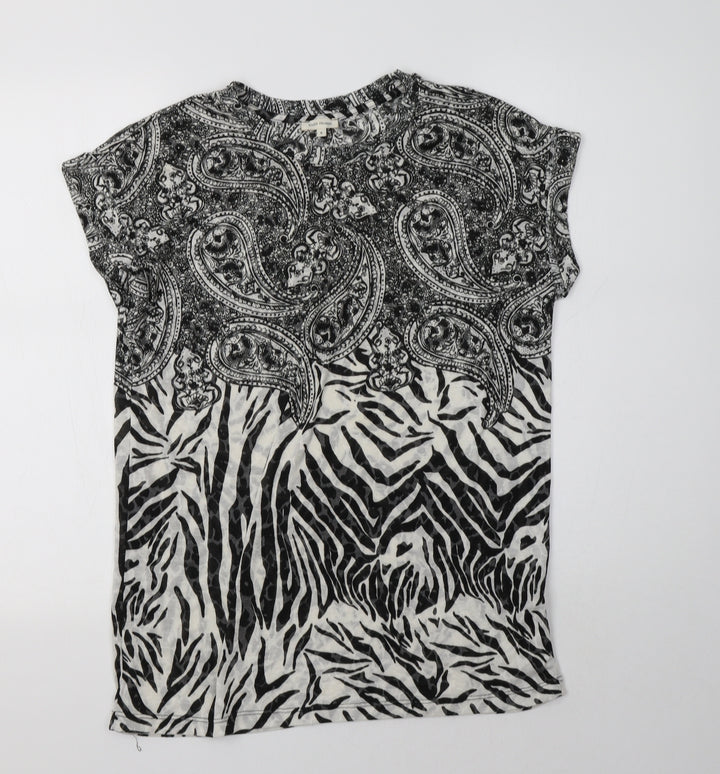 River Island Womens Black Paisley Polyester Basic Blouse Size 8 Crew Neck