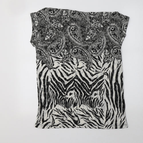 River Island Womens Black Paisley Polyester Basic Blouse Size 8 Crew Neck