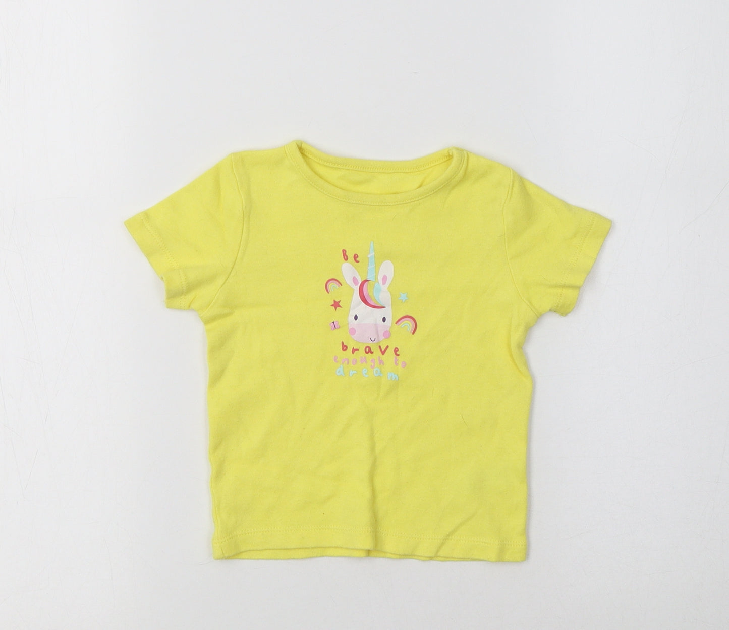 George Baby Yellow  Cotton Basic T-Shirt Size 9-12 Months Crew Neck  - Unicorn