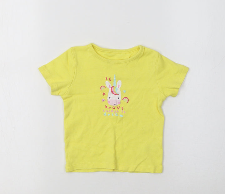George Baby Yellow  Cotton Basic T-Shirt Size 9-12 Months Crew Neck  - Unicorn
