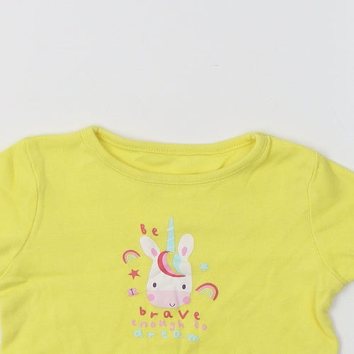 George Baby Yellow  Cotton Basic T-Shirt Size 9-12 Months Crew Neck  - Unicorn