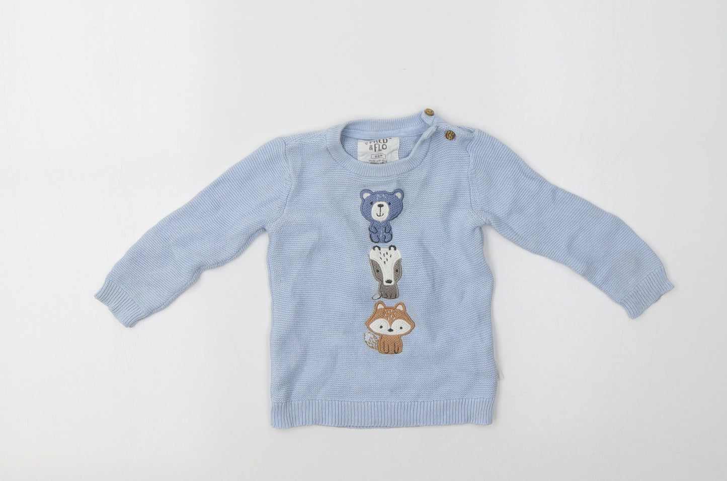 F&F Baby Blue  Cotton Pullover Jumper Size 6-9 Months   - Cute Animals