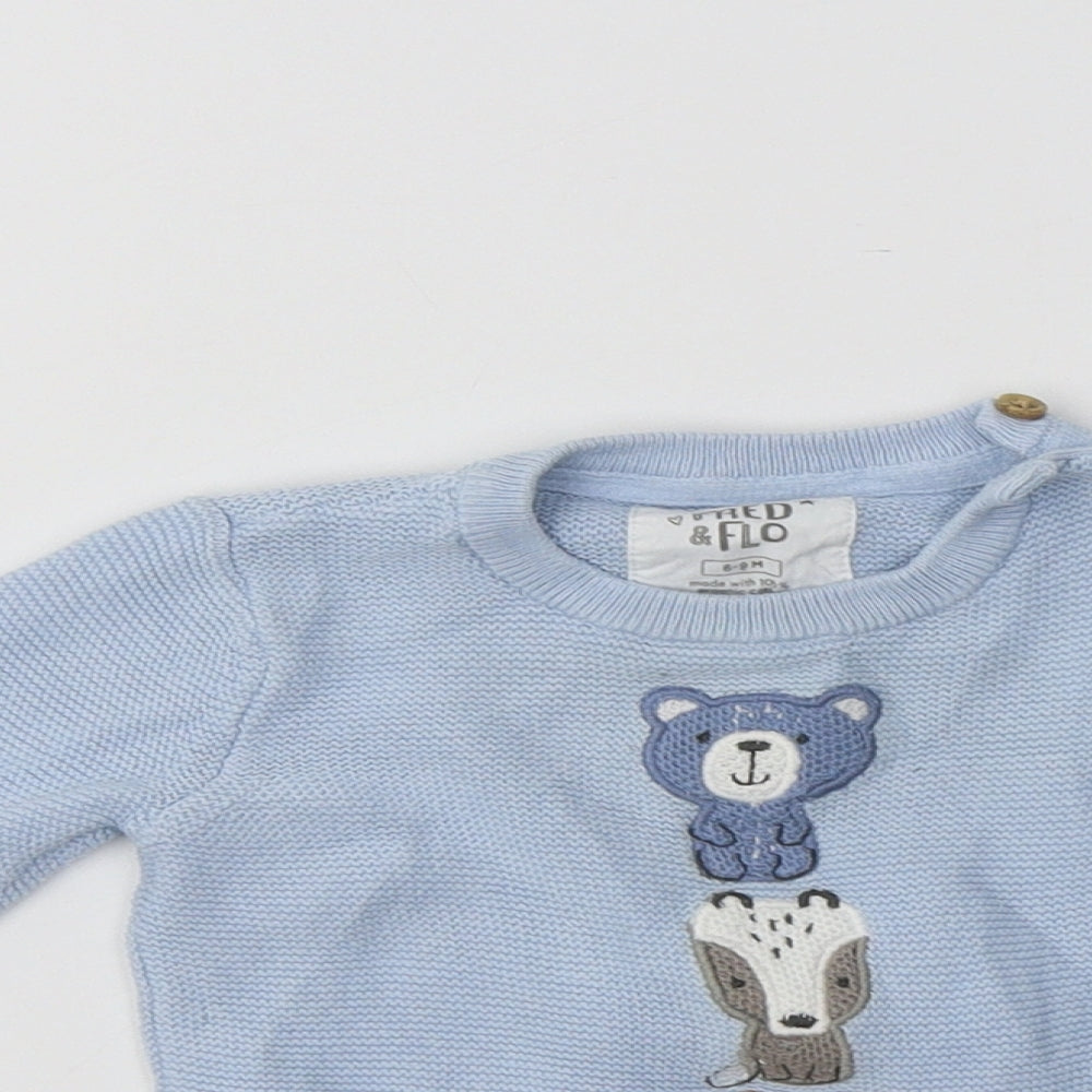 F&F Baby Blue  Cotton Pullover Jumper Size 6-9 Months   - Cute Animals