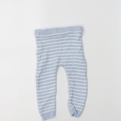 F&F Baby Blue Striped Cotton Jogger Leggings Size 6-9 Months