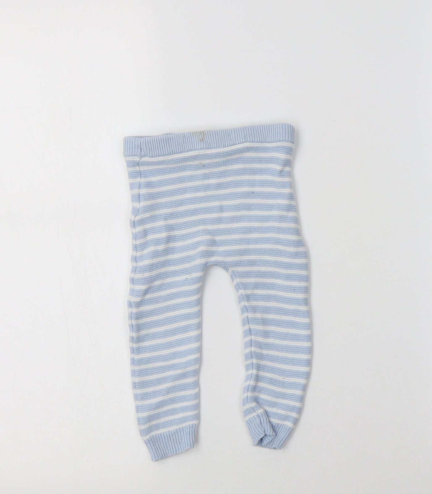 F&F Baby Blue Striped Cotton Jogger Leggings Size 6-9 Months