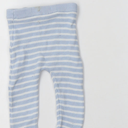 F&F Baby Blue Striped Cotton Jogger Leggings Size 6-9 Months