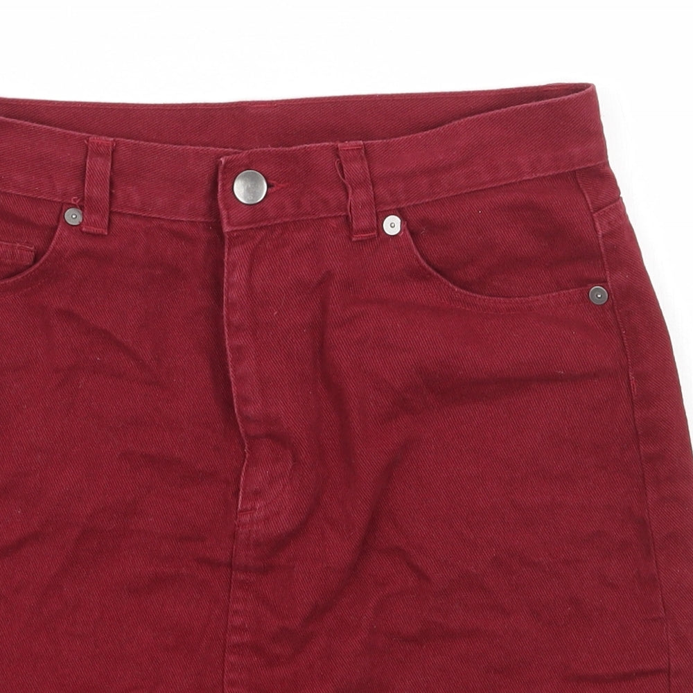 Monki Womens Red  Cotton A-Line Skirt Size 8