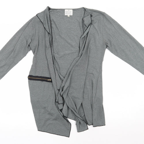 Masai Womens Grey V-Neck Striped Viscose Cardigan Jumper Size M