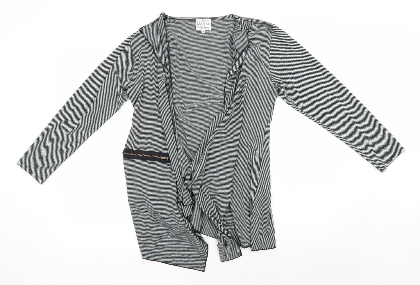 Masai Womens Grey V-Neck Striped Viscose Cardigan Jumper Size M