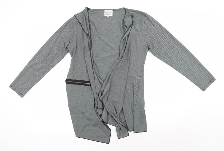 Masai Womens Grey V-Neck Striped Viscose Cardigan Jumper Size M