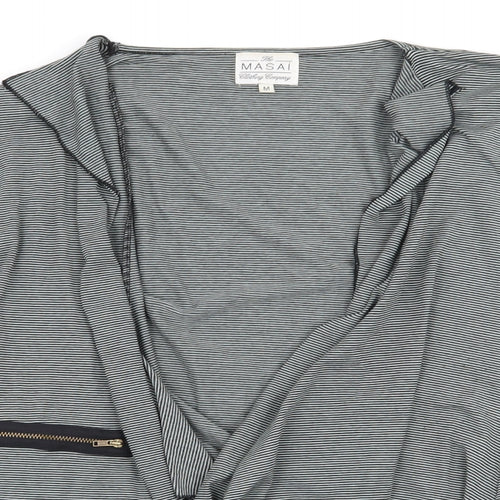 Masai Womens Grey V-Neck Striped Viscose Cardigan Jumper Size M