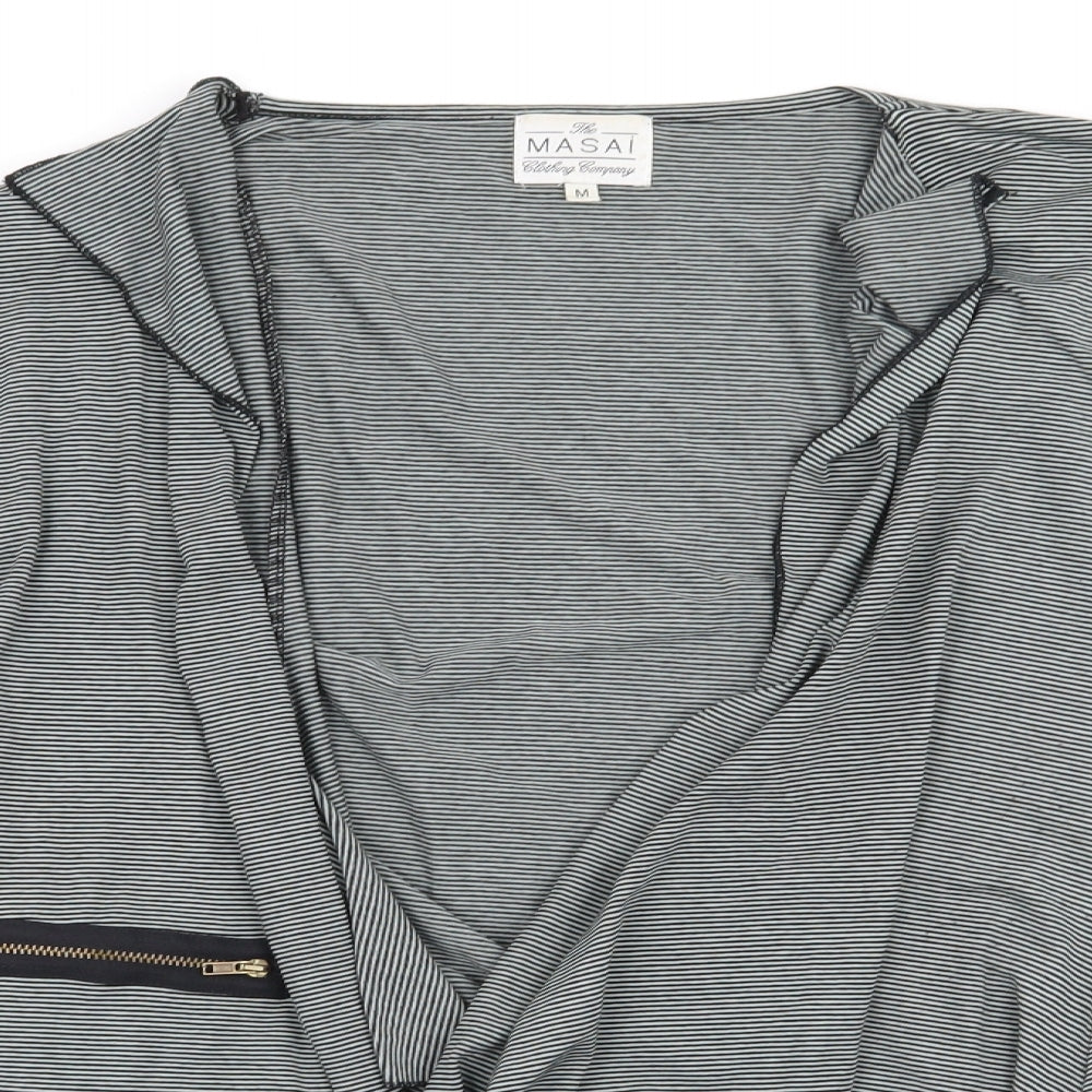 Masai Womens Grey V-Neck Striped Viscose Cardigan Jumper Size M