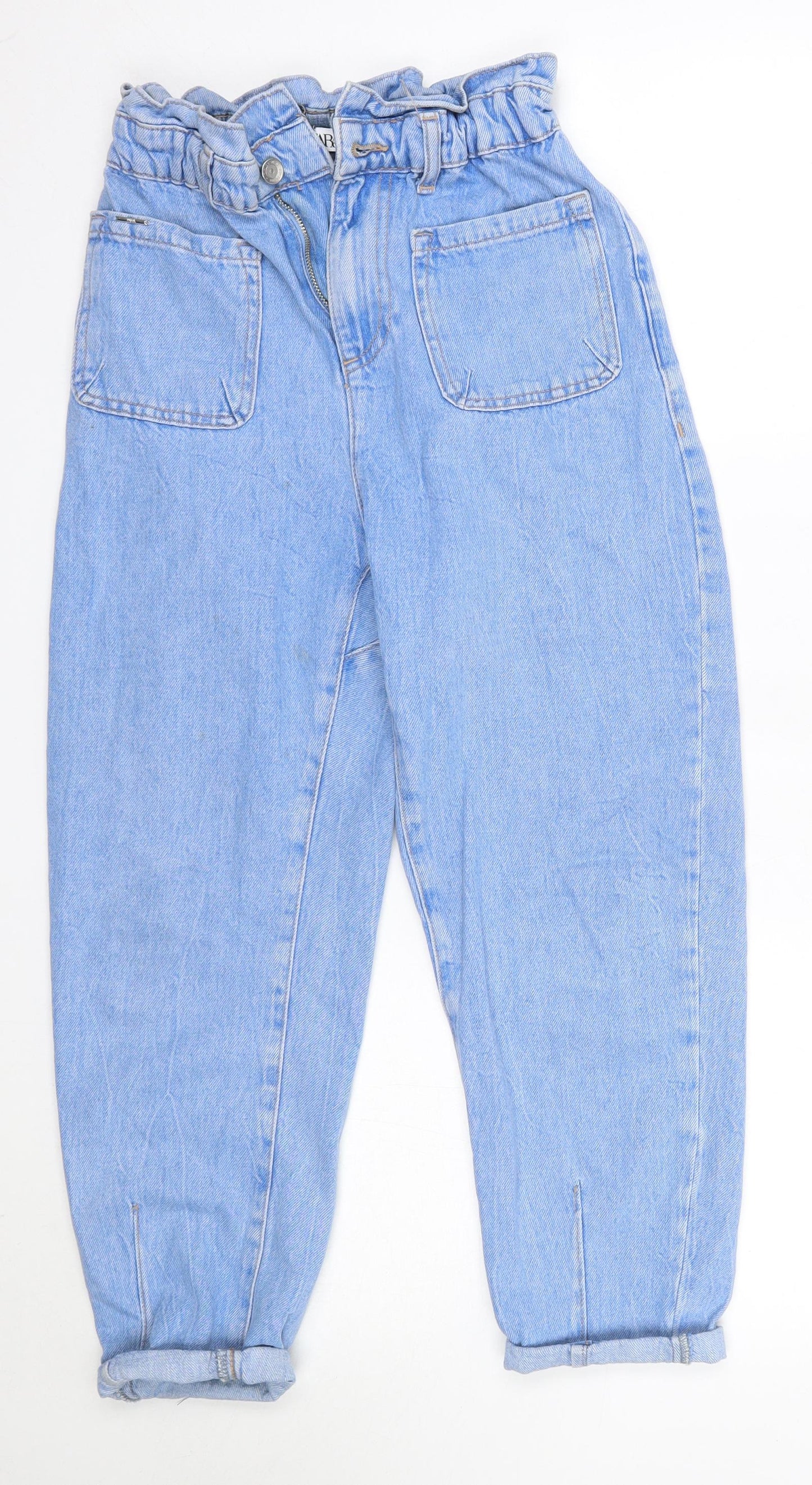 Zara Womens Blue  100% Cotton Mom Jeans Size 4 L22 in Regular