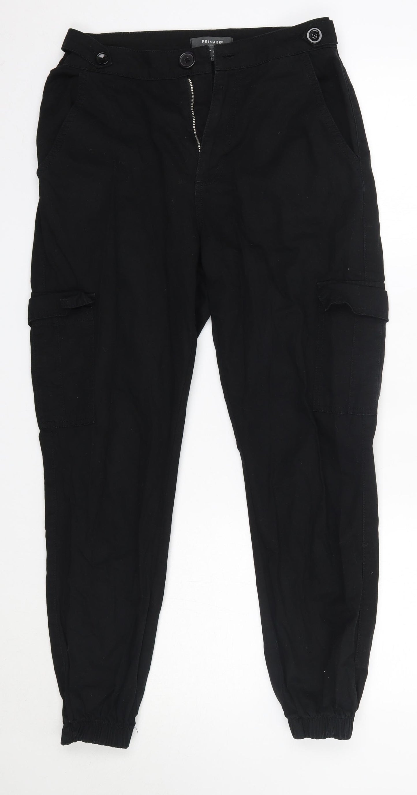 Primark Womens Black  Cotton Cargo Trousers Size 10 L26 in Regular
