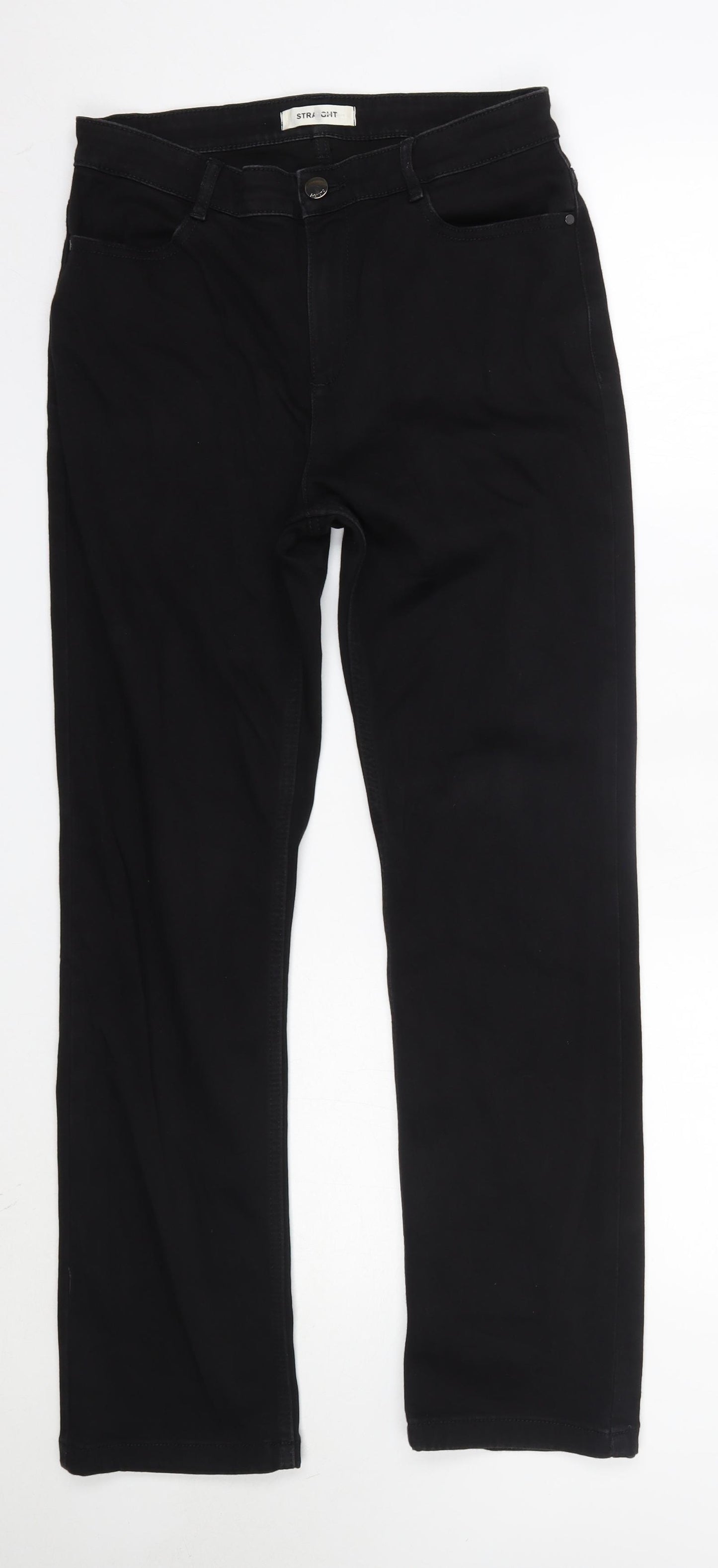M&S Womens Black  Cotton Straight Jeans Size 12 L29 in Regular