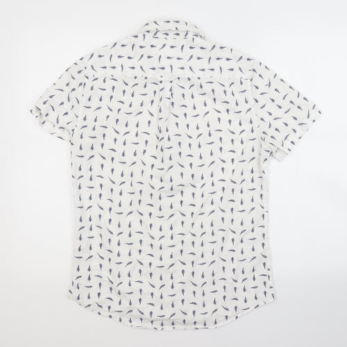 Burton Mens White Floral Cotton  Button-Up Size S Collared